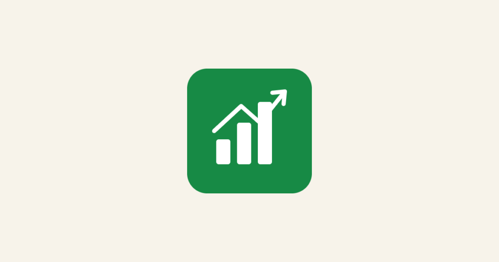 Cream background with a green rounded-square icon featuring a white bar chart and upward arrow, representing ad creative fatigue tracking for digital marketing