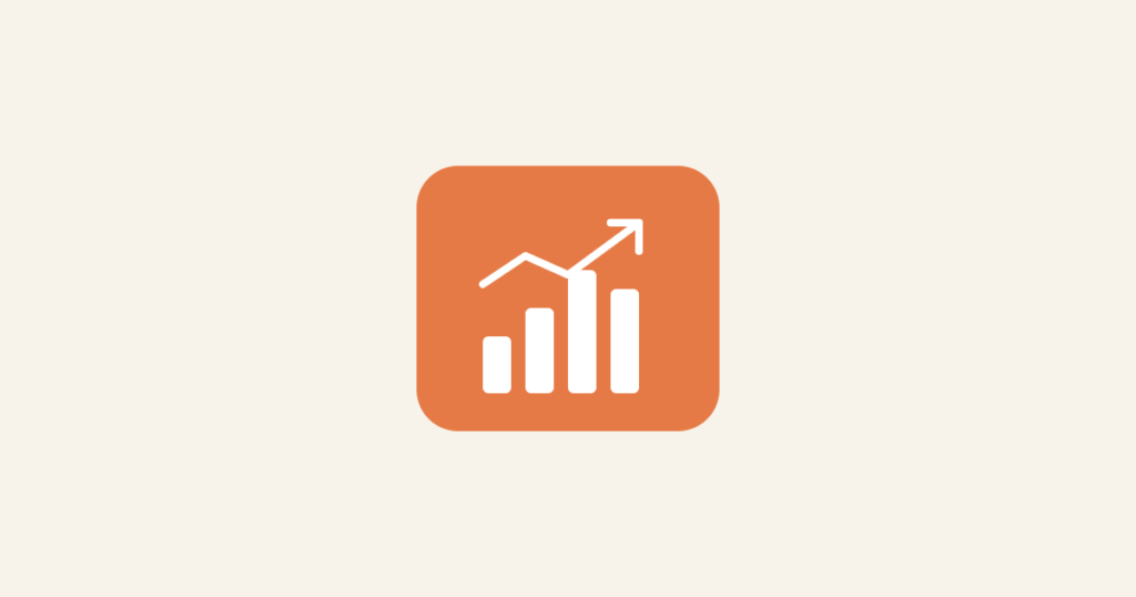 Cream background with an orange rounded-square icon featuring a white bar chart and upward arrow, representing AI project tool consolidation