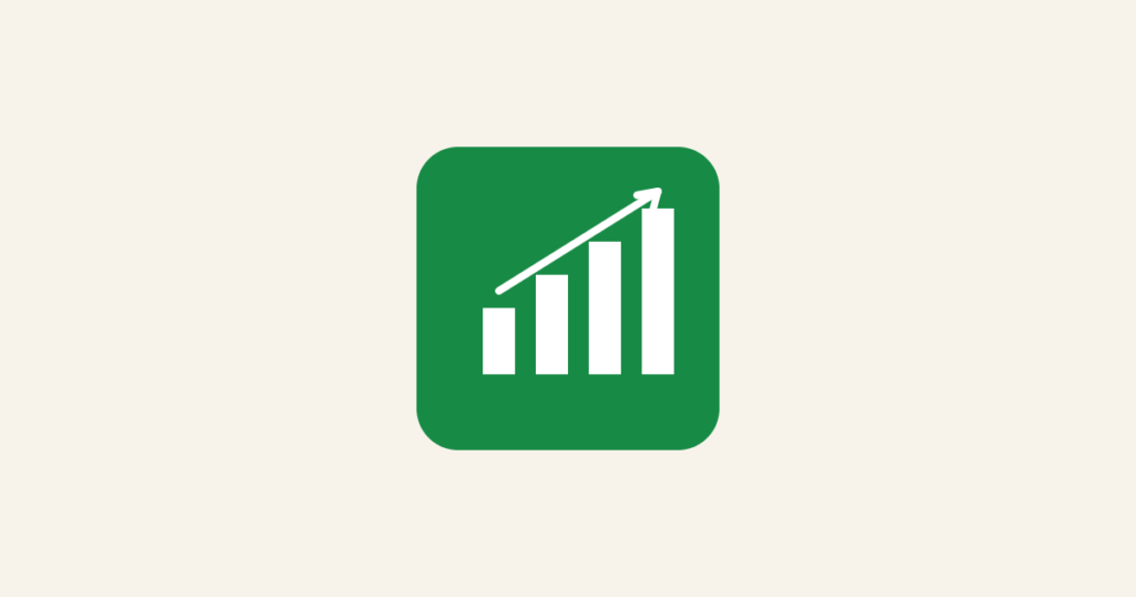 Cream background with a green rounded-square icon featuring a white bar chart and upward arrow, representing a content repurposing system for digital marketing