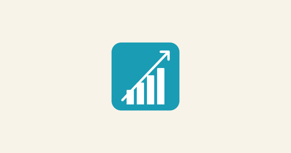 Cream background with a teal rounded-square icon featuring a white bar chart and upward arrow, representing what to include in a website maintenance retainer