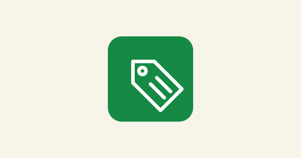 Green tag icon on a cream background for a guide to choosing a Google Business Profile category