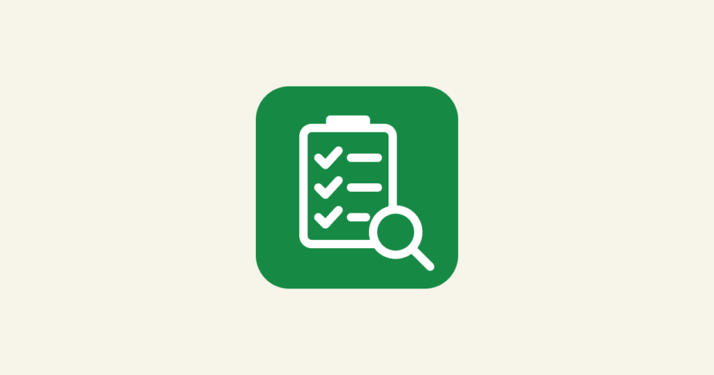 Green rounded-square icon with a white checklist and magnifying glass on a cream background, representing checking whether a Google Ads agency is doing a good job