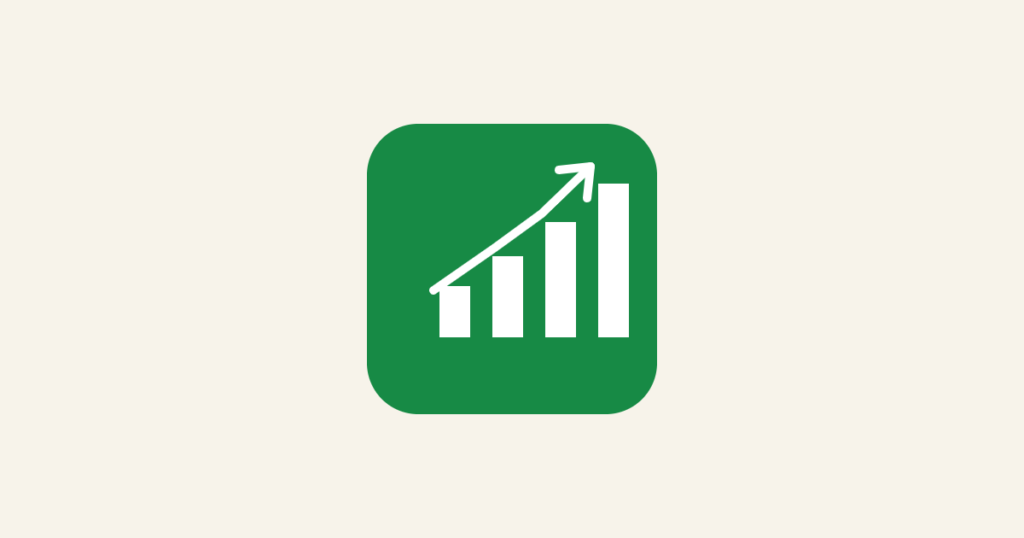 Green rounded-square icon with a white bar chart and upward arrow on a cream background, representing Search versus Performance Max for lead generation